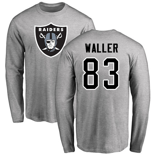 Men Oakland Raiders Ash Darren Waller Name and Number Logo NFL Football #83 Long Sleeve T Shirt